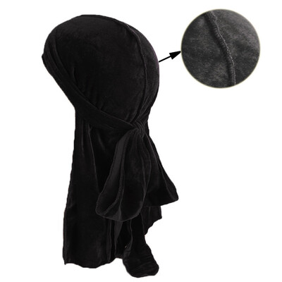 

12 Colors Unisex Velvet Long Tail Turban Hijab Cap Pirate Hat For Hair Loss Chemo Hats