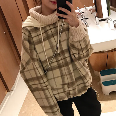 

Winter Casual Warm Hoodies Fake Two Pieces Womens Long Sleeve Turtleneck Pullover Sweatshirts