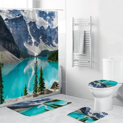 

〖Follure〗4PCS Non Slip Toilet Polyester Cover Mat Set Bathroom Shower Curtain