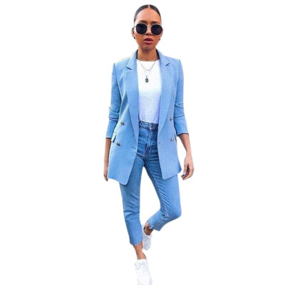 

Fashion Women Blazer Candy Color Mid-long Suit Jacket One Button Long Sleeve Loose Cardigan