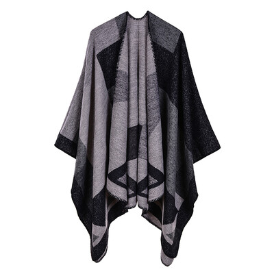 

Women Poncho Cardigan Sweater Contrast Color Geometric Plaid Striped Cashmere Capes Shawl Scarf Outerwear