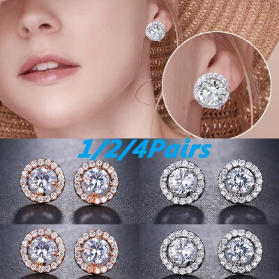 

124 Pairs Silver Round Stud Earrings Individual Round Diamond Stud Earrings Rosegold Filled Stud Earrings