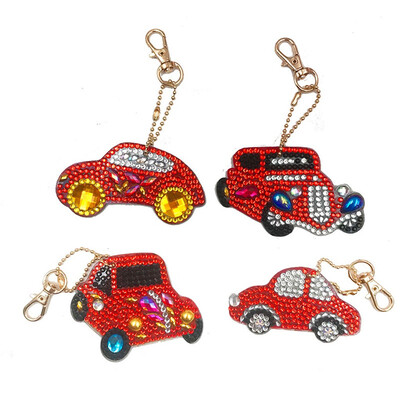 

YIWULA4Pcs DIY Toy Car 5D Diamond Painting KeyRing Key Chain Pendant Gift