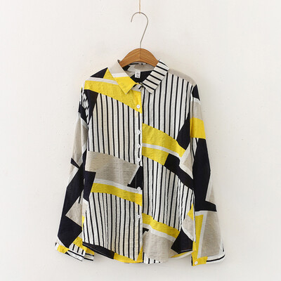 

Tailored Fashion Women Striped Long Sleeve Button Turn-down Collar Shirt