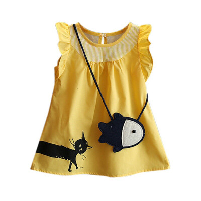 

Girls dresses 2018 summer new childrens short-sleeved dresses cat doll princess dress send packets