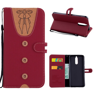 

MOONCASE Huawei Mate 10 Lite stitching embossed womens leather case - red