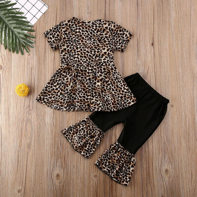 

Toddlers Newborn Baby Girl Cotton Clothes Leopard Dress Long Pants Outfit Set