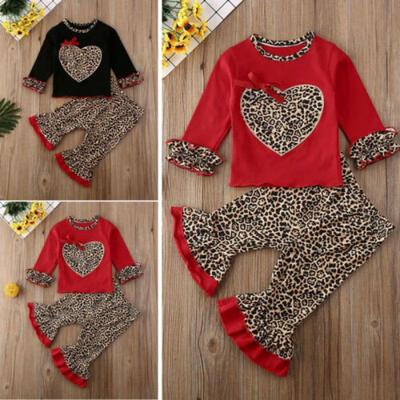 

2Pcs Toddler Kids Baby Girl Leopard Clothes T-shirt TopsFlare Pants Outfits Set