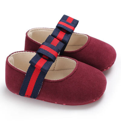 

Baby Girls Princess Shoes Infant Toddler Crib Bebe Kids First Walkers Mary Jane Striped Big Bow Soft Soled Anti-Slip Dress