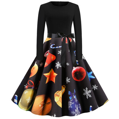 

Tailored Women Vintage Long Sleeve Christmas 1950s Housewife Evening Party Prom Dress
