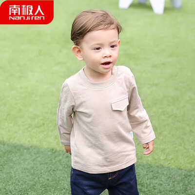 

Antarctic Nanjiren childrens sweater 2019 new boy spring&autumn jacket female baby bottoming shirt baby long-sleeved out clothing solid color small printing - khaki 80