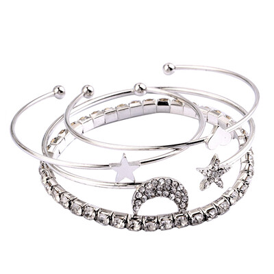 

Gold Color Clear CZ Charm Bracelets & Bangles For Women Star With Moon Bangle Jewelry Wholesale Pulseras