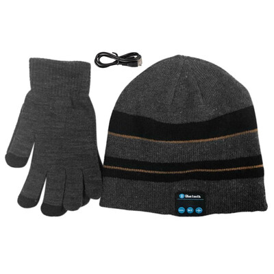 

Bluetooth Smart Screen Beanie Cap Wireless Hat Built in Headphones Touched Screen Gloves 2 PcsSets