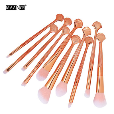 

MAANGE 10Pcs Shell Cosmetic Brush Handle Cosmetic Foundation Eyeliner Eyebrow Lip Brushes Up Brush Tool Women makeup brushes