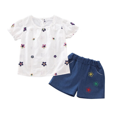 

Children Girls Clothes Set Casual Summer Floral Print Short Sleeve T-shirtShorts Suits 2Pcs Kid Costume Set