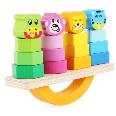 

YIWULA Educational Wooden Animal Shaped Column Building Block Puzzle Child Toys