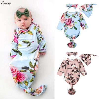 

UK Infant Baby Swaddle Blanket Sleeping Bag Swaddle Muslin WrapHeadbandHat Set