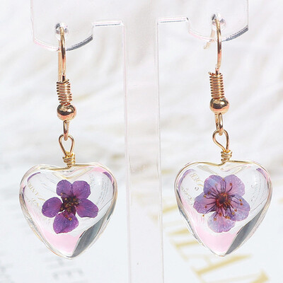 

Cute Dangle Hooks Natural Real Flower Pressed Flower Tear Drop Earrings