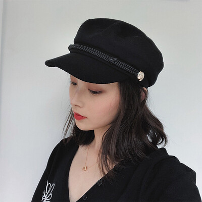 

Cap children Korean version of autumn&winter navy octagonal hat retro youth black berets leisure 100 cap man