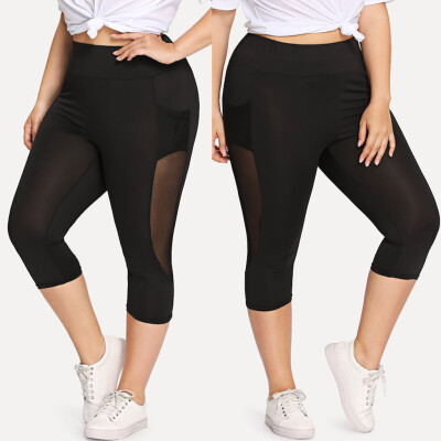 

Gobestart Fashion Womens Perspective Leggings Plus Size Splice Yoga Sports Elastic Pants