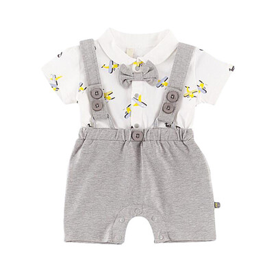 

Fashion Baby Rompers Gentleman Strap Design Short Sleeve Rompers Kids Boys Jumpsuit with Bowknot Newborn Clothes