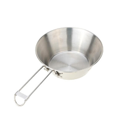 

Stainless Steel Bowl with Foldable Handle Camping Tableware Portable Cookware Bowl