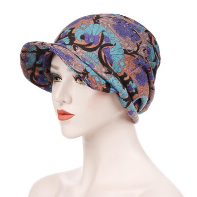 

Muslim Women Print Cotton Hat Hijab Hair Loss Chemo Headscarf Wraps Visor Cap