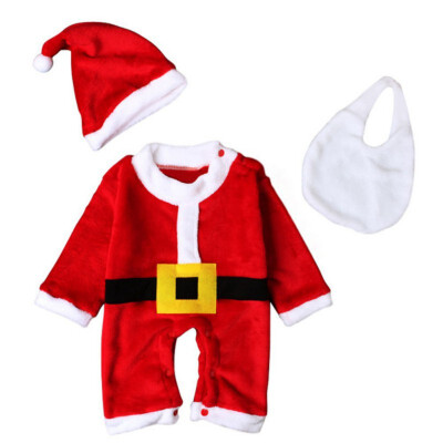 

hilittlekids Newborn Baby Boys Girls Christmas Long Sleeve Cute Santa Claus Jumpsuit Hat Bib Bodysuit Set