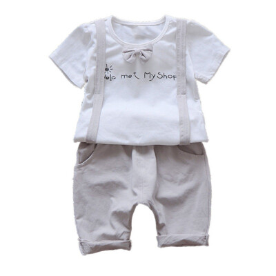 

Summer Toddler Baby Boys Clothing Sets Short Sleeve Bow Tie Letter ShirtSuspenders Shorts Casual Suits NEW