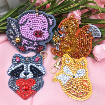 

Siaonvr 4Pcs DIY Toy Animal 5D Diamond Painting KeyRing Key Chain Pendant Gift