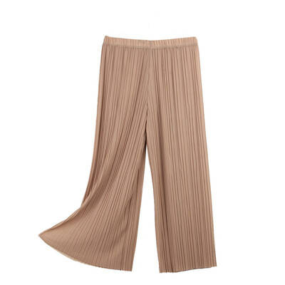 

Women Casual Loose High Waist Capris Wide Leg Pants Pleated Ankle-Length Loose Ladies Pants Summer Solid Color Chiffon Pants