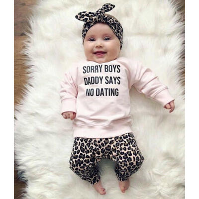 

Newborn Baby Girl Leopard Print T-Shirt Top Pants Headband Outfit Clothes 0-24M