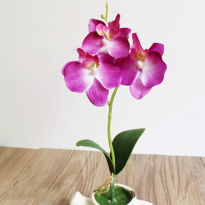 

2Pcs Home Mini Moth Orchids Triple Head Phalaenopsis Artificial Butterfly Orchid Silk Flower Home Wedding Decoration