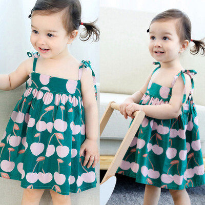 

2019 New Baby Girls Summer Dress Children Cotton Summer Print Strap Dress Kids Bowtie Dresses