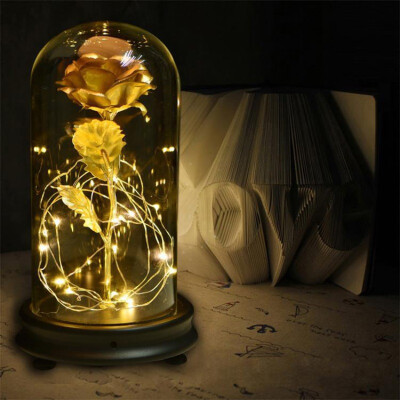 

Golden Rose with Glass Cover for Valentines Day Gift Lover LED Light String Bottle Rose Wedding Party Home Desktop Decoration