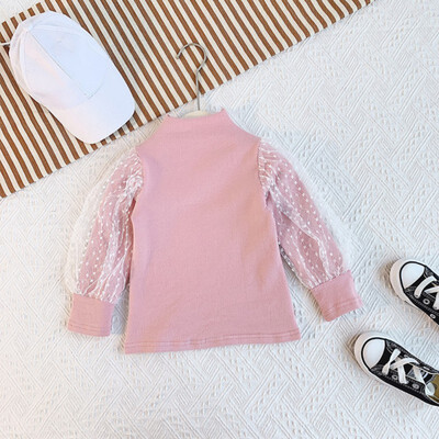 

1-7T Baby Girl Clothes Children Autumn Cute Autumn Mesh Dot Print Wear High Collar Long Sleeved Cotton Casual T-Shirt