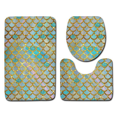

3 Pcssets Non-slip Bath Mat Fish Scale Pattern Toilet Cover Absorbent Bathroom Mats Creativity Bath Rugs