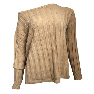 

Autumn Winter Sweater Solid Color Striped Loose Long-sleeved Knitted Off Shoulder Sweater Streetwear