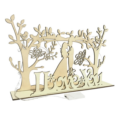 

DIY Wooden Tree And I Love You Sign With LED Light Ideal For Reception Wedding Table Decorations