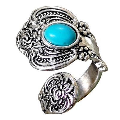 

Native American Indian Jewelry Silver Turquoise Open Ring Adjustable