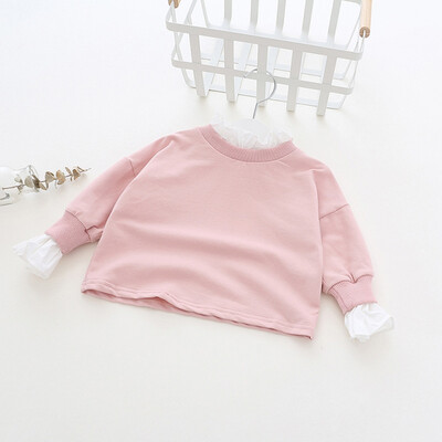 

Spring Autumn Sweet Infant Baby Kids Girls Cotton Long Sleeve Blouse Casual Fake Two Pieces Solid Color Comfortable New Blouse