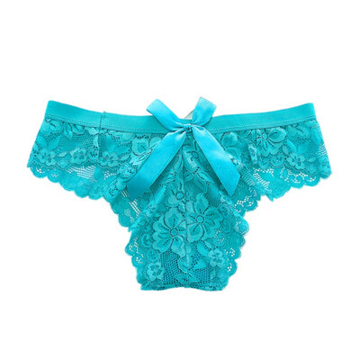 

Women Sexy Panties Bow Lace Slim High Waist Perspective Flexibility Solid Color Transparent Comfy Briefs