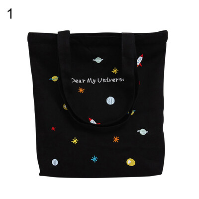 

Women Creative Planets Embroidered Canvas Handbag Tote Student Shoulder Bag