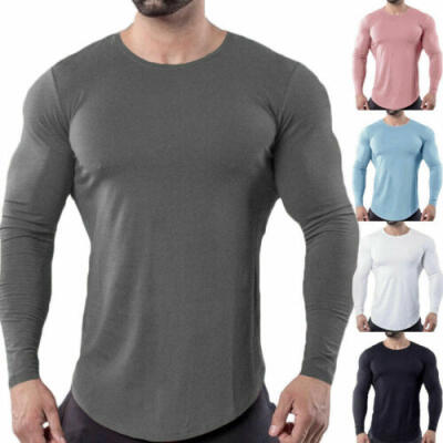 

UK Mens Gym Summer Slim Fit Casual Long Sleeve Muscle Tee Tops T-shirt Blouse