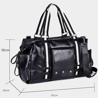 

Fashion PU Leather Mens Travel Bag Luggage Men Carry On Duffel Weekend Shoulder Messenger Computer Bags Big Tote Handbag Black
