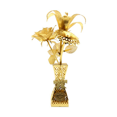 

Rose Lily Metal Puzzle DIY Assembled Model Golden Flowers Decorations Valentines Day Birthday Gift