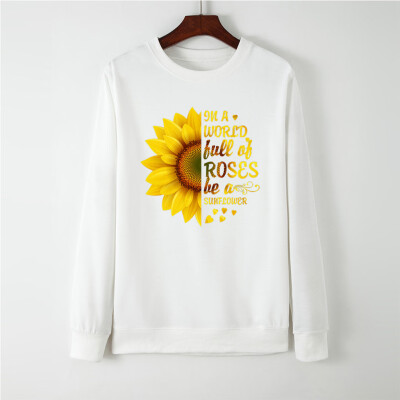 

Tailored Women Long Sleeve Sunflower Print Loose Sweatshirt Automn&Winter Blouse