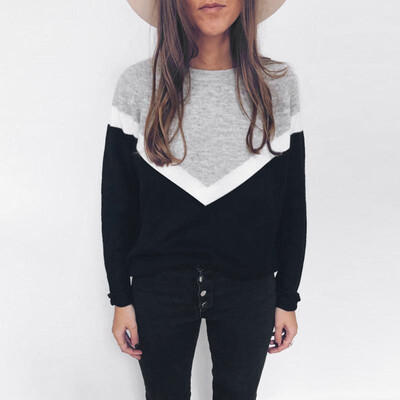 

Women Knitted Sweater Splice Color O Neck Long Sleeves Raglan Sleeve Ribbed Autumn Winter Knitting Tunic Tops Pullover Blouse