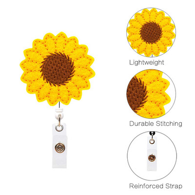 

JPGIF Sunflower Badge Reel Holder Accurate Stitching Strap Telescopic Retracting Clip