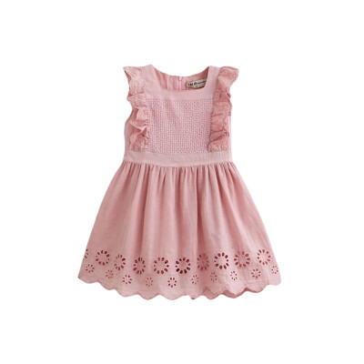 

Baby Girls Dress Children Toddler Girls Cotton Square Collar Sleeveless Folding Hollow Pink Flower Vest Casual Princess Dress